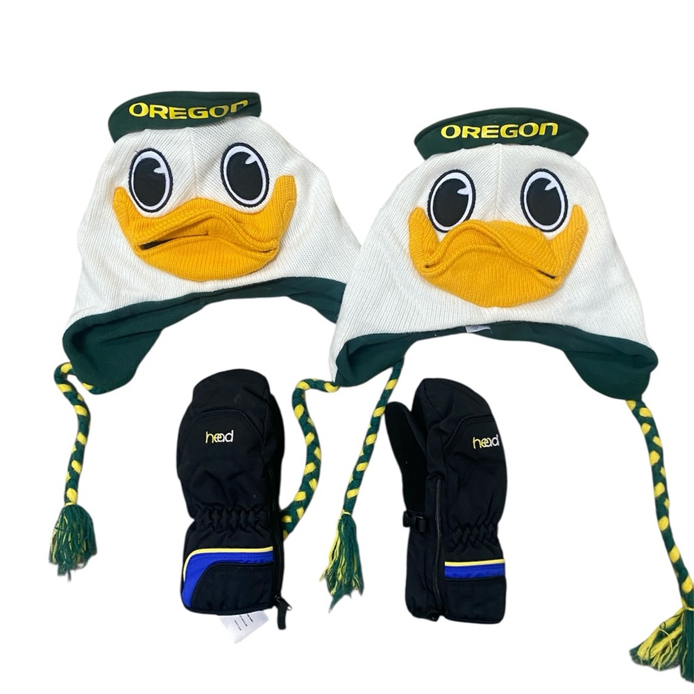 Head Kids Duck Face Hat and Mittens - White, Yellow, Green
